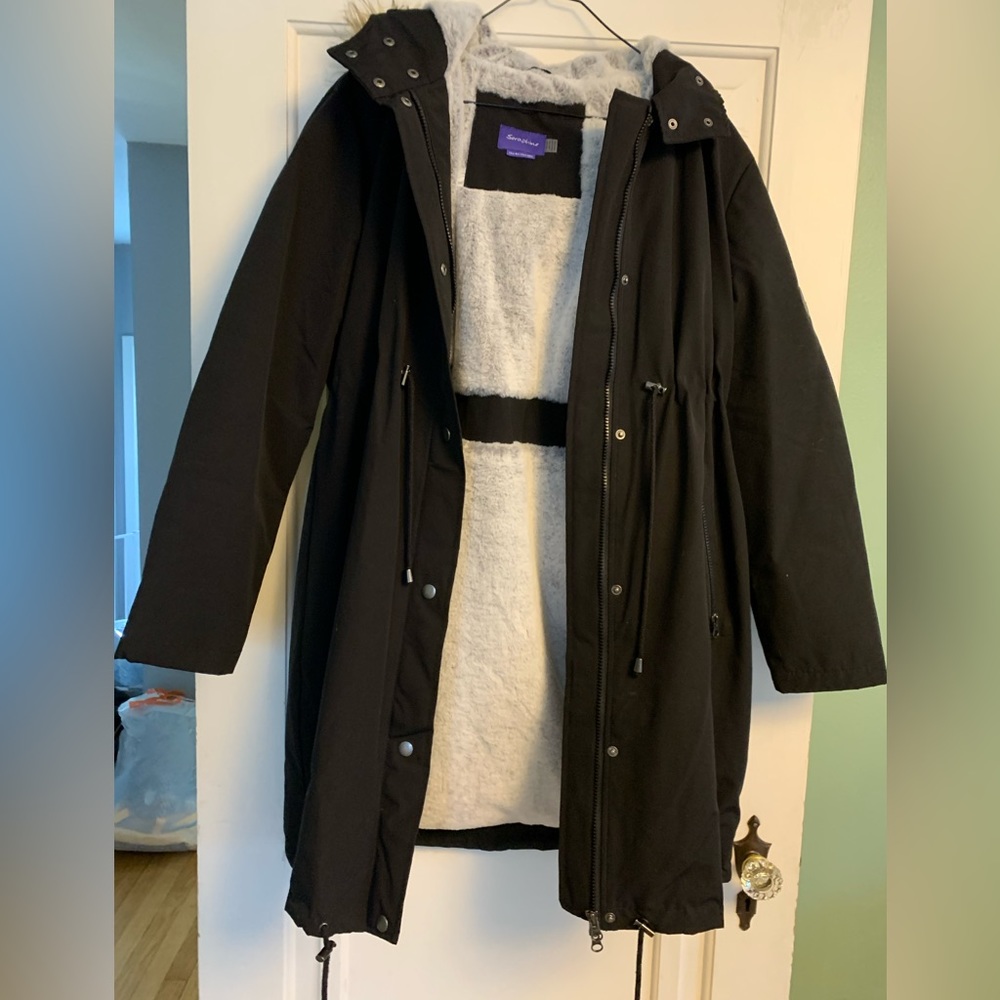 Seraphine 3 in 1 black winter maternity jacket parka with zip-kangaroo panel
